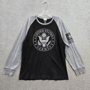 U.S. Army Men Shirt L Black Raglan United States Logo Long Sleeve Waffle Knit